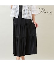 【洗える・M~3Lサイズ】ティアードスカート(ブラック)