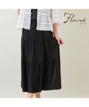 【洗える・M～3Lサイズ】ティアードスカート（ブラック）