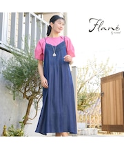 【洗える・体型カバー・M～3Lサイズ】レーストリムキャミワンピース（ネイビー）