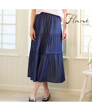 【洗える・M～3Lサイズ】ティアードスカート（ネイビー）
