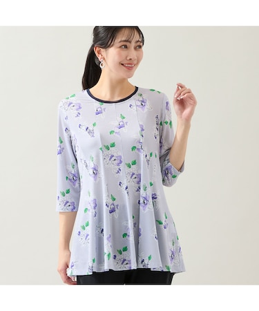 【洗える・日本製・L～4Lサイズ】フラワーフレアチュニック