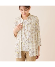 【洗える・アンサンブル可】花柄チュールシャツ