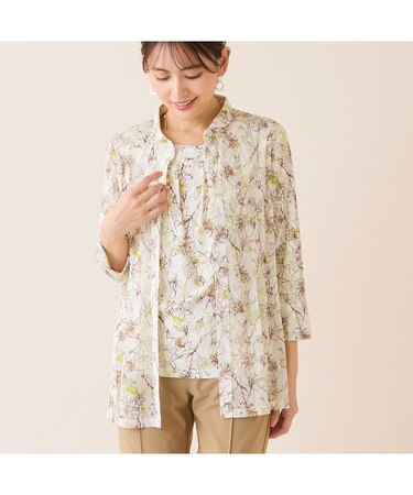 【洗える・アンサンブル可】花柄チュールシャツ