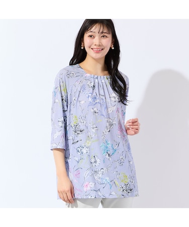 【洗える・日本製】ストライプフラワーチュニック