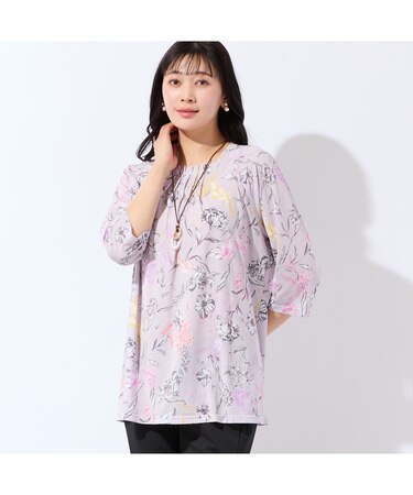 【洗える・日本製】ストライプフラワーチュニック