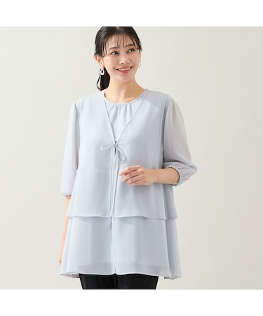 【洗える・セットアップ可・L～4Lサイズ】ジョーゼットティアードジレ