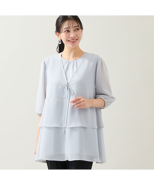 【洗える・セットアップ可・L～4Lサイズ】ジョーゼットティアードジレ