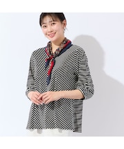 【洗える・接触冷感・L～4Lサイズ】Soalonスムースボーダーカットソー