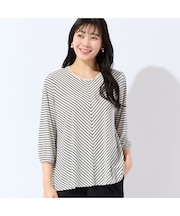【洗える・接触冷感・L~4Lサイズ】Soalonスムースボーダーカットソー