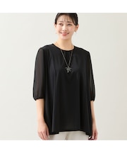 【洗える・日本製・L～4Lサイズ】ジョーゼットパフスリーブトップス