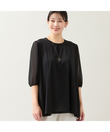 【洗える・日本製・L～4Lサイズ】ジョーゼットパフスリーブトップス