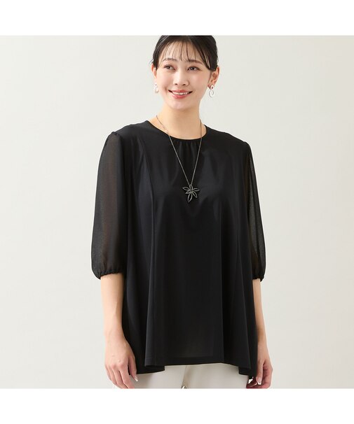 【洗える・日本製・L～4Lサイズ】ジョーゼットパフスリーブトップス