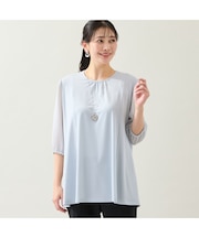 【洗える・日本製・L～4Lサイズ】ジョーゼットパフスリーブトップス