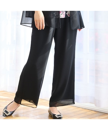 【人気追加・洗える・L~4Lサイズ】ジョーゼットセミワイドパンツ