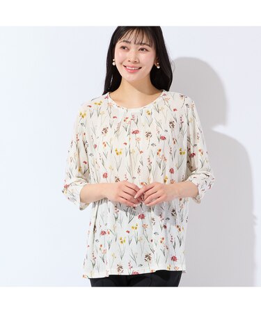 【洗える・アンサンブル可・L～4Lサイズ】ボタニカル柄カットソー