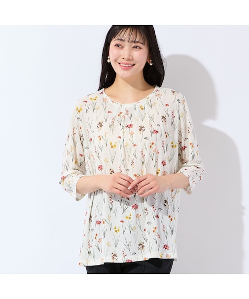 【洗える・アンサンブル可・L～4Lサイズ】ボタニカル柄カットソー