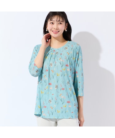 【洗える・アンサンブル可・L～4Lサイズ】ボタニカル柄カットソー