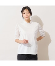 【手洗いOK】チュール配色ギャザースリーブカットソー