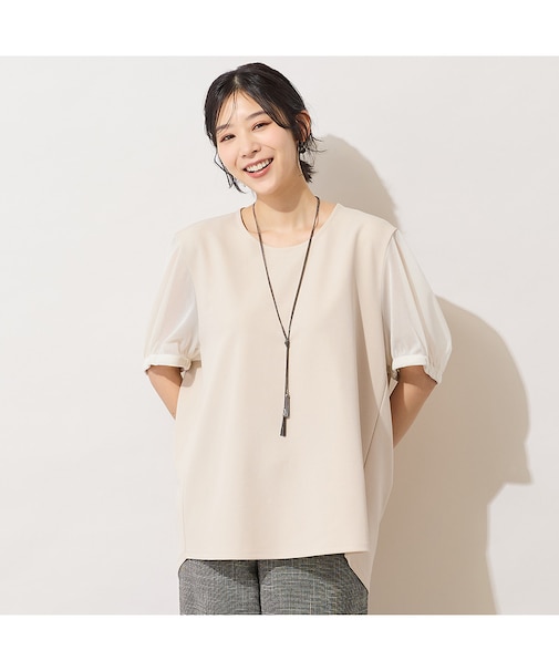 【手洗いOK・セットアップ対応】シフォンパフスリーブカットソー