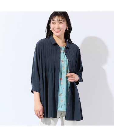【洗える・接触冷感・L~4Lサイズ】Soalonピンタックシャツ