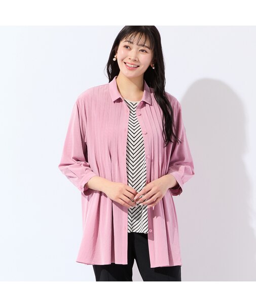 【洗える・接触冷感・L～4Lサイズ】Soalonピンタックシャツ