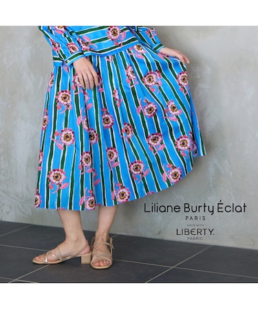 【洗える/セットアップ対応】リバティ ストライプフラワースカート