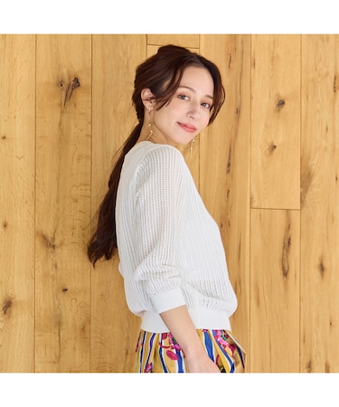 【洗える】透かし編みニットカーディガン