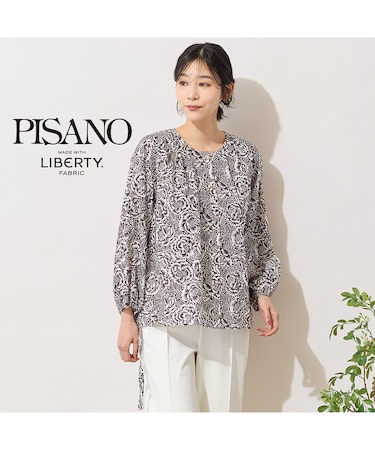 【手洗いOK・綿100％・リバティコラボ】サイドドロスト・ラウンドネックブラウス