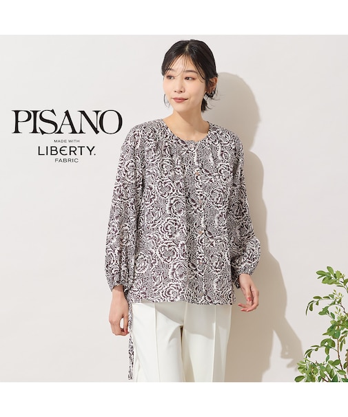 【手洗いOK・綿100％・リバティコラボ】サイドドロスト・ラウンドネックブラウス