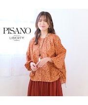 【手洗いOK・綿100％・リバティコラボ】サイドドロスト・ラウンドネックブラウス