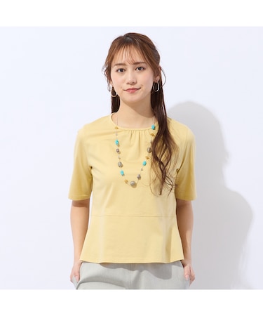 【洗える・接触冷感】綿100%ギャザー半袖Tシャツ