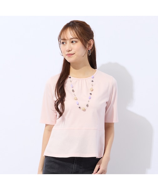 【洗える・接触冷感】綿100%ギャザー半袖Tシャツ