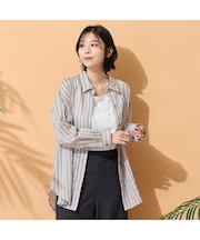 【手洗いOK】マルチストライプ柄シャツ