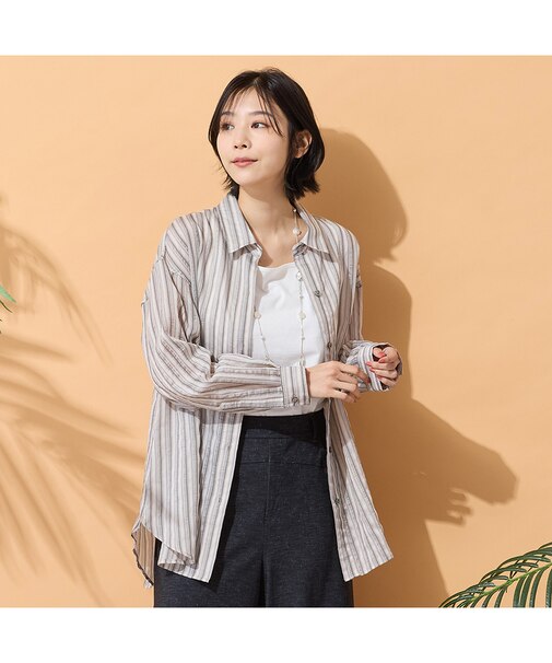 【手洗いOK】マルチストライプ柄シャツ