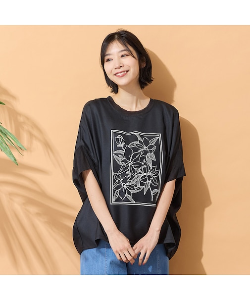 【手洗いOK・接触冷感】フラワープリントコクーンブラウス