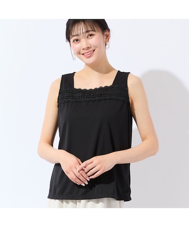 【洗える・日本製・L～4Lサイズ】レースつきタンクトップ