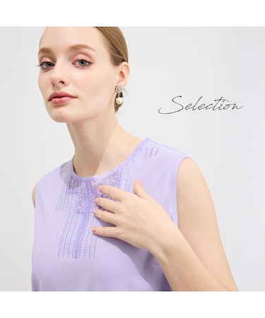 【M～4L】洗えるスパンコールビーズ　刺繍タンクトップ