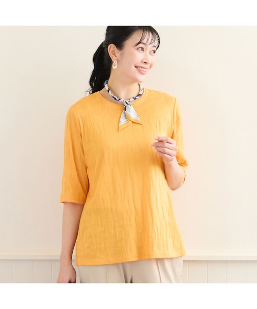 【洗える・日本製・L～4Lサイズ】コットンジャカードカットソー