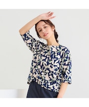 【洗える】幾何プリントプルオーバーTシャツ