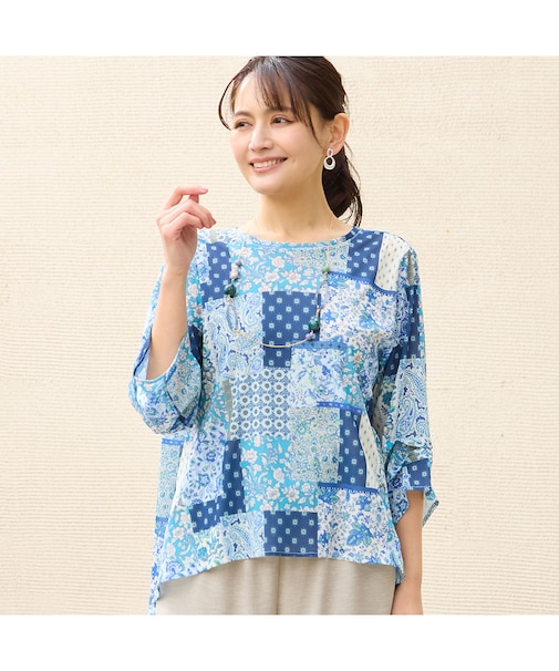 【洗える・日本製】プロヴァンス柄チュールプルオーバー