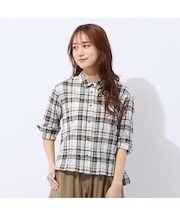 【洗える】コットン先染めチェックブラウス