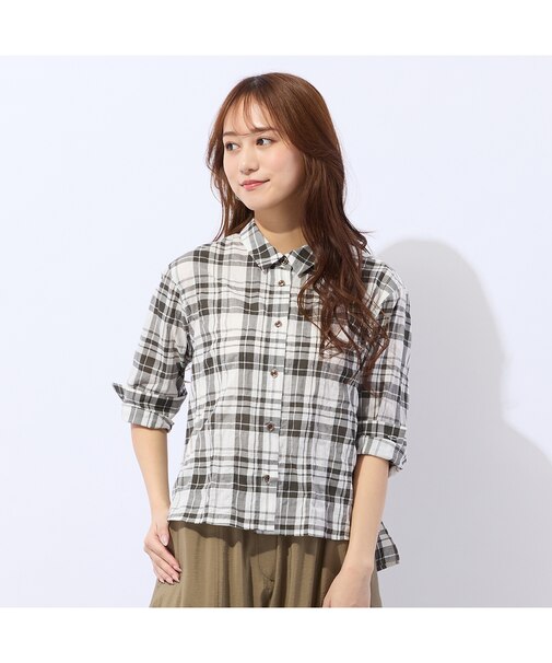 【洗える】コットン先染めチェックブラウス