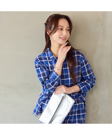 【洗える】コットン先染めチェックブラウス