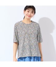 【洗える・日本製・L～4Lサイズ】小花コットンTシャツ