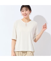 【洗える・日本製・L～4Lサイズ】襟刺繍カットソー