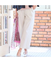 【洗える・L～4Lサイズ】ピケストレッチセミワイドパンツ