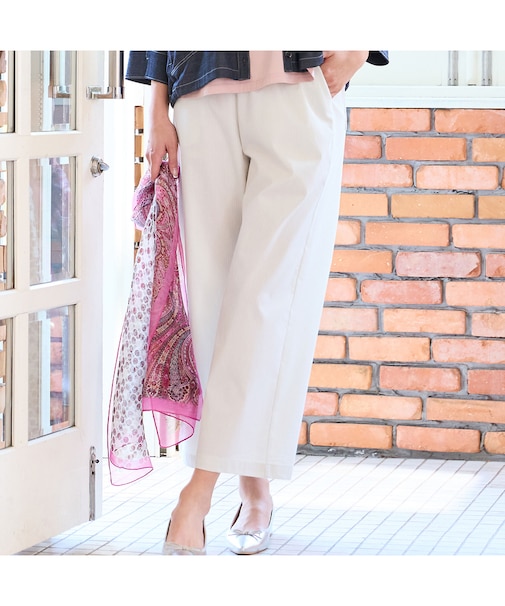 【洗える・L～4Lサイズ】ピケストレッチセミワイドパンツ