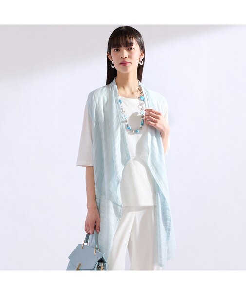 【M~4L・アンサンブル対応】ラメ混ボーダー着流しベスト