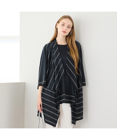 【M~4L・アンサンブル対応】ラメ混ボーダー着流しベスト