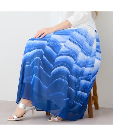 【L~4L】ウェーブプリントウォッシャブルスカート